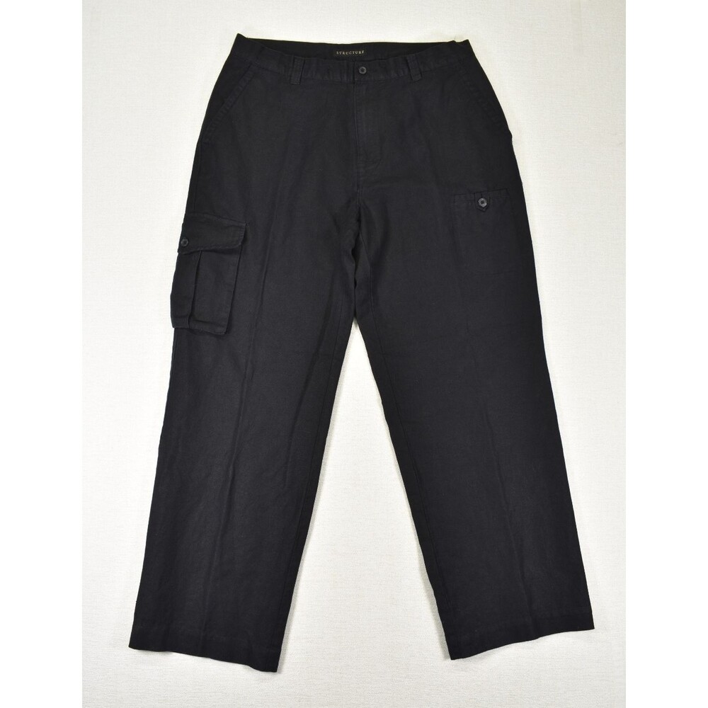 Vintage Structure Linen Blend Cargo Pants 34x32 Black Lightweight